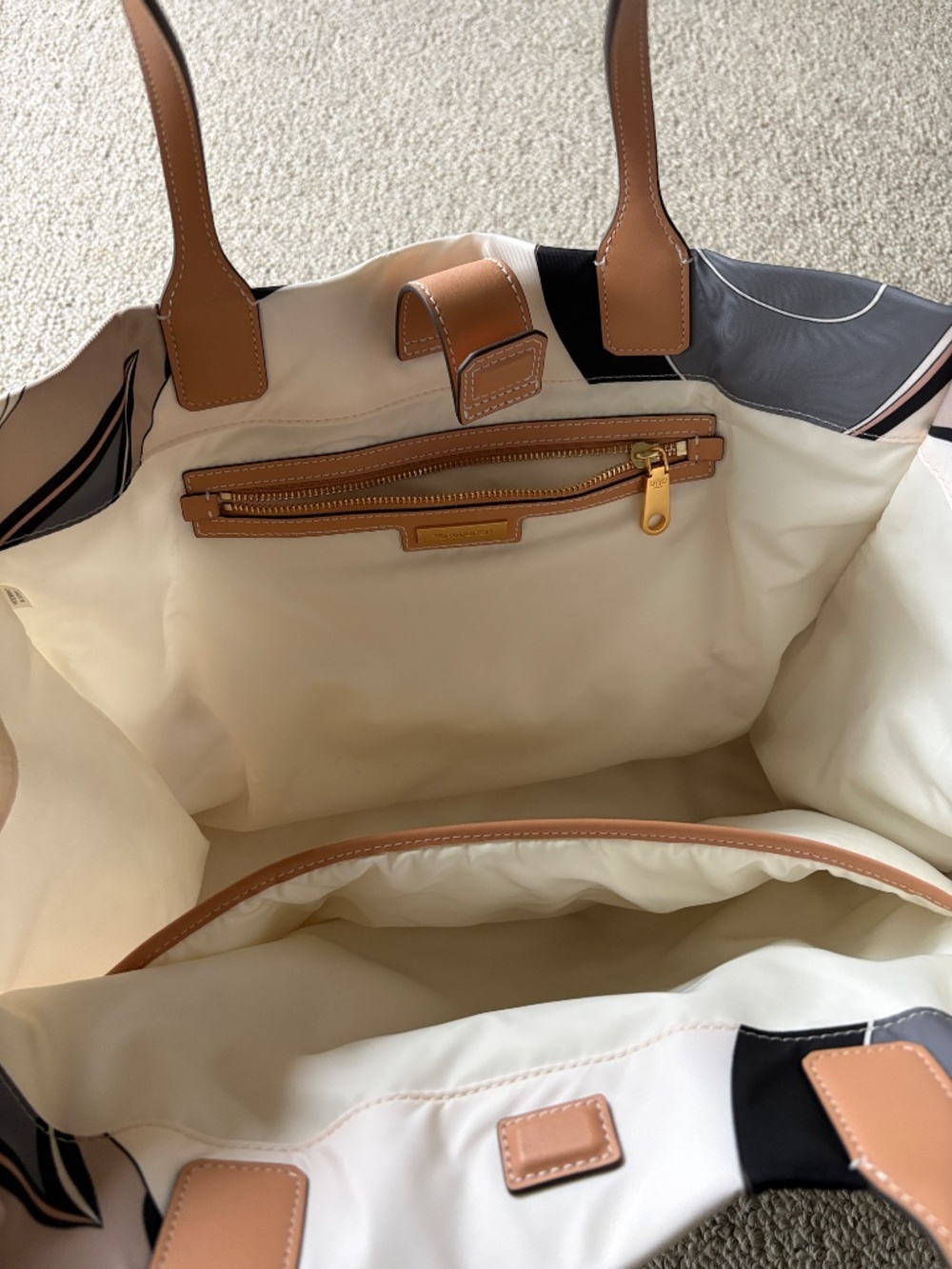Tory Burch Ella Tote Neutral Tulip Swirl Print Large Laptop Work Travel Bag - Picture 8 of 10